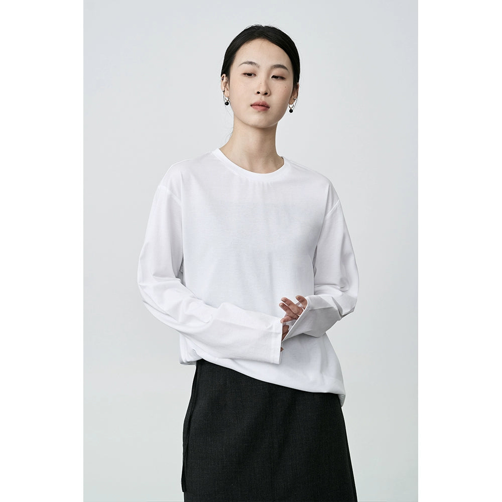 T-shirt à manches longues confortable et doux en coton ciré gris CAREMIND avec un design suspendu et un intérieur simple