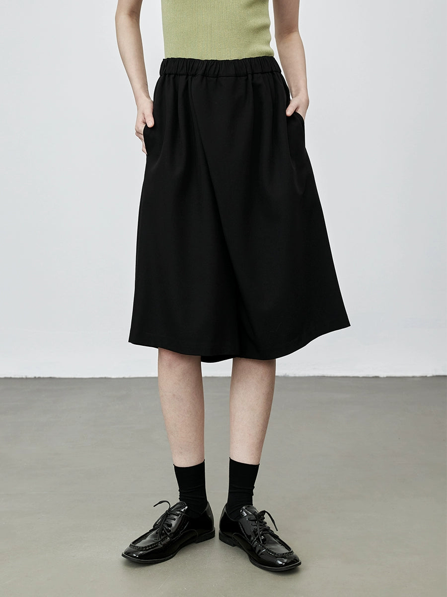 Pantalones de verano por encima de la rodilla de cinco puntos y cintura alta estilo Yamamoto negros de CAREMIND para mujer