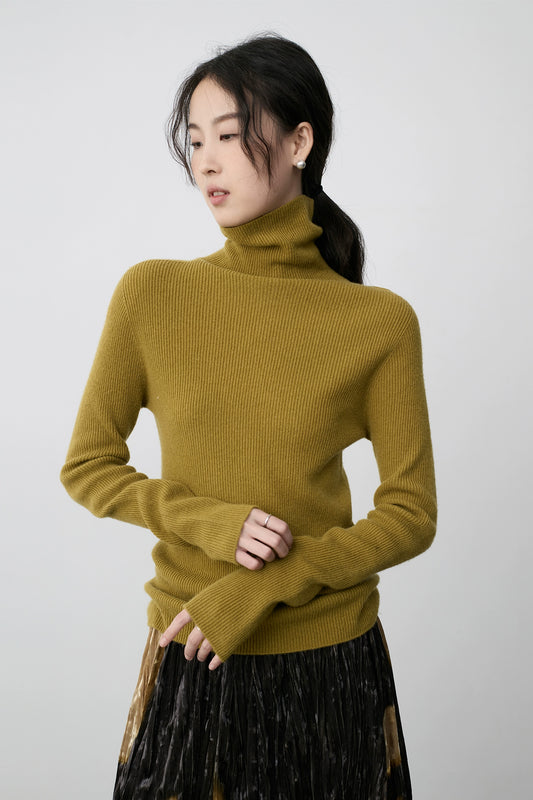 CAREMIND100% pura lana, camisa de cuello alto sin costuras, cinco colores, entallada, suéter de punto, cárdigan interior para mujer