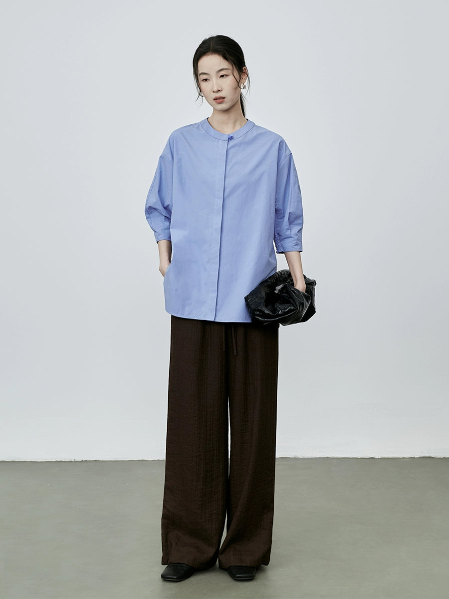 Pantalones casuales rectos de lino color café de CAREMIND, pantalones largos versátiles de cintura alta y elásticos