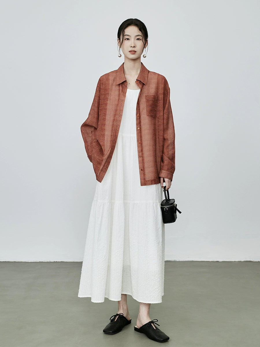 Camisa de manga larga estilo retro nostálgico de color rojo ladrillo chino de CAREMIND, chaqueta de viaje de otoño