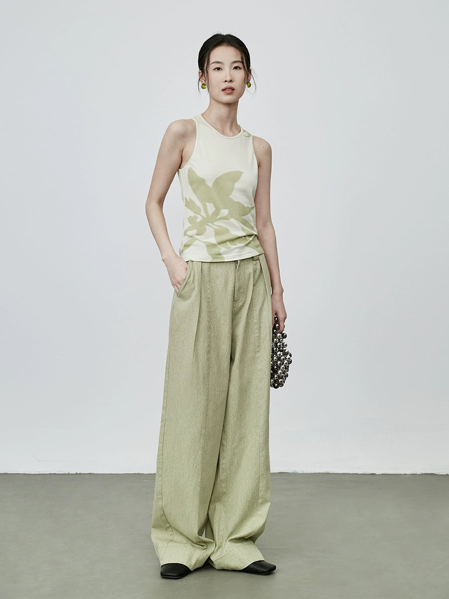 Pantalones casuales de algodón rectos de cintura media alta y verde chic de CAREMIND, pantalones holgados retro de pierna ancha para mujer