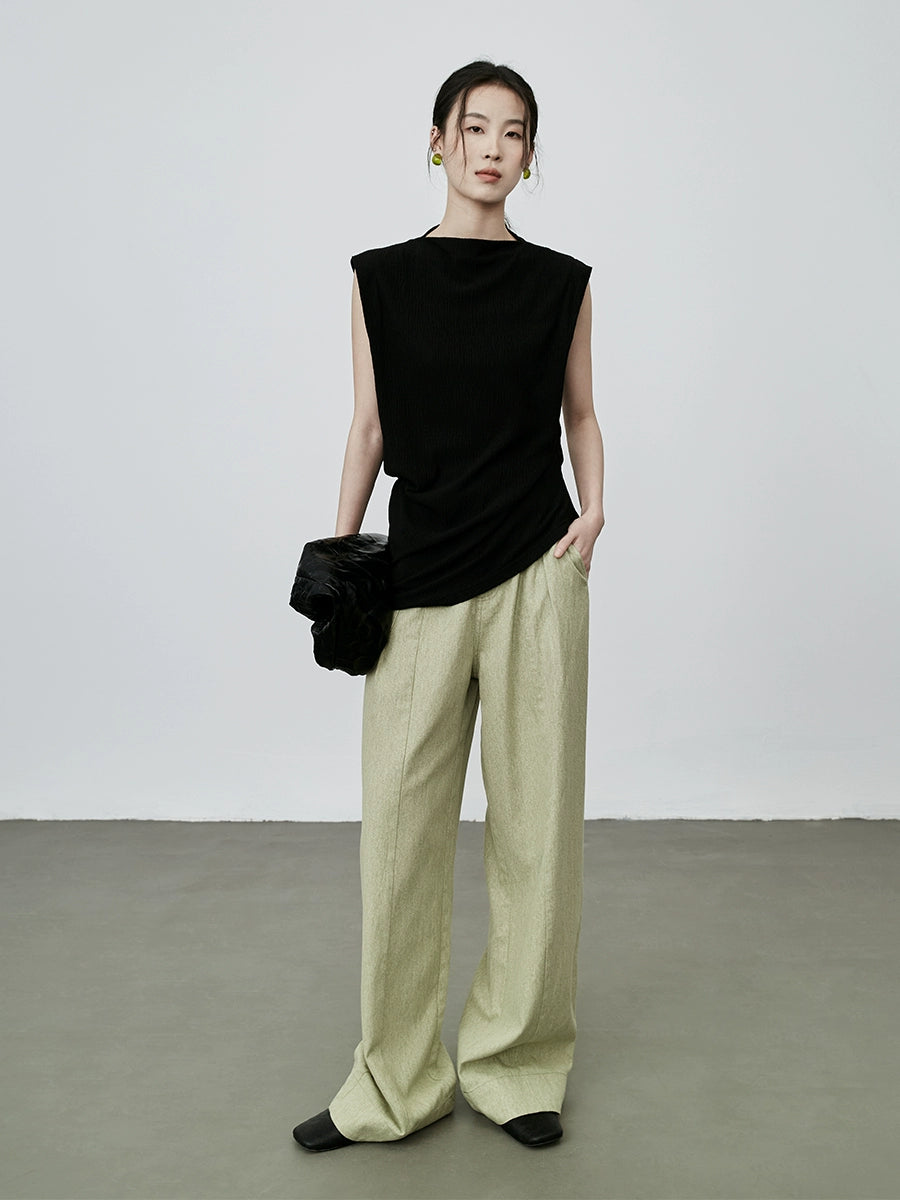 Pantalones casuales de algodón rectos de cintura media alta y verde chic de CAREMIND, pantalones holgados retro de pierna ancha para mujer