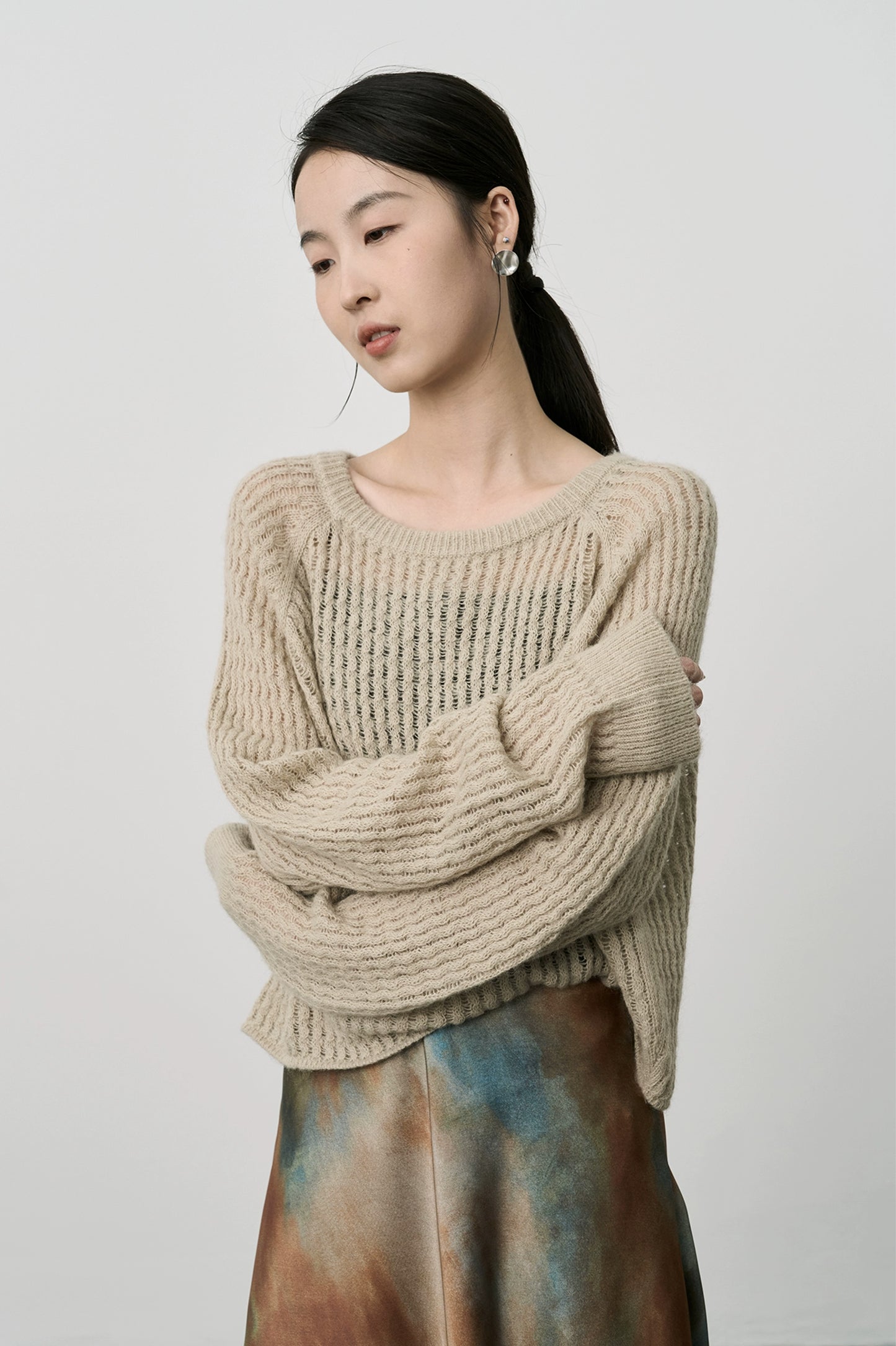 Suéter hueco retorcido de mohair suave y ceroso de CAREMIND Top corto versátil de cinco puntos con espinas suaves