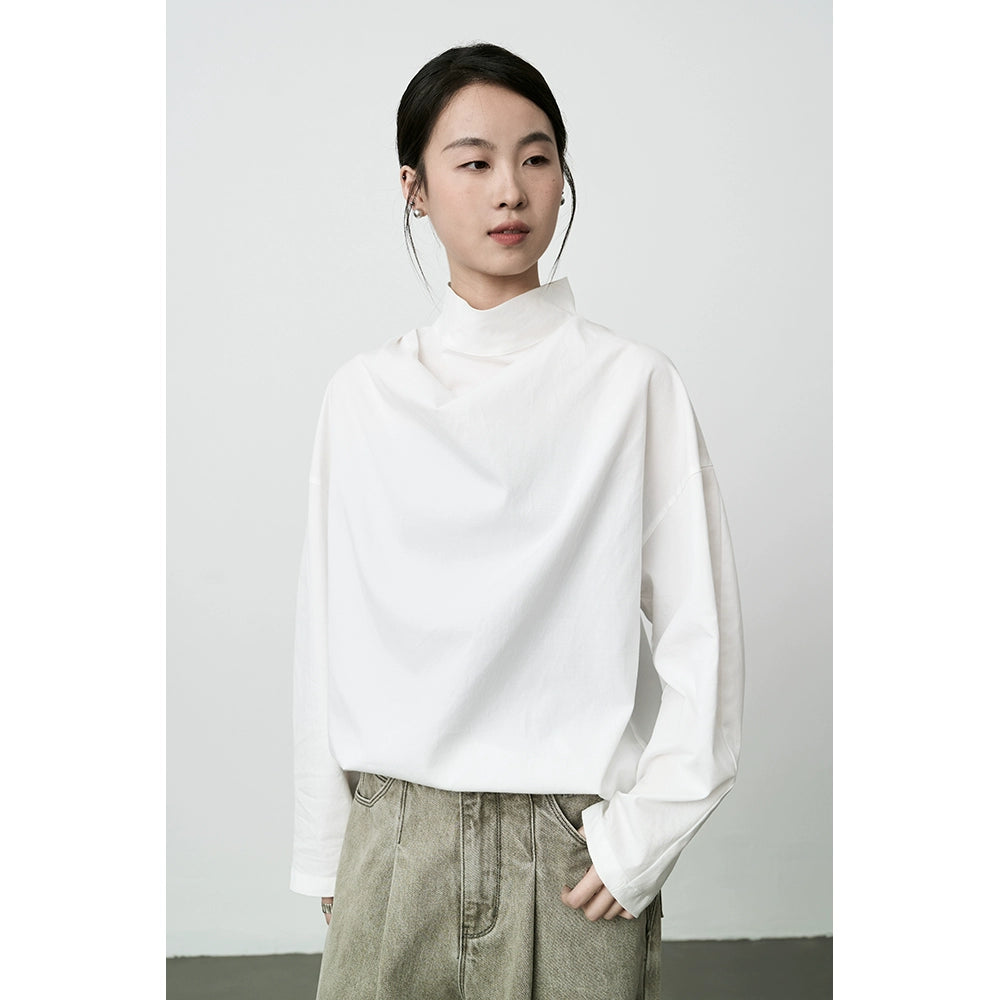 Camisa de manga larga con cuello oscilante y microtalla francesa de tencel suave de CAREMIND, blusa de moda blanca para mujer