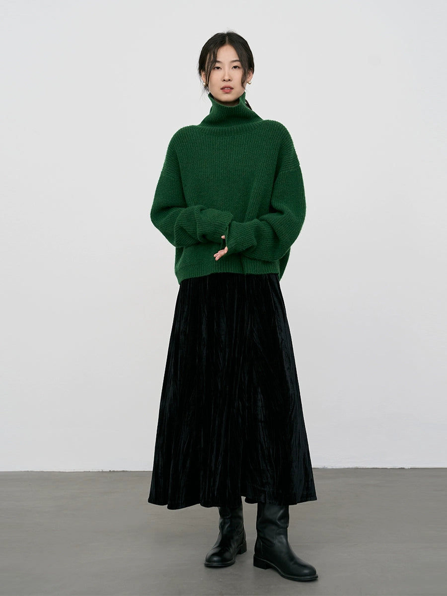 CAREMIND Elegante suéter suelto verde bosque profundo para mujer, suéter de punto japonés retro súper rentable