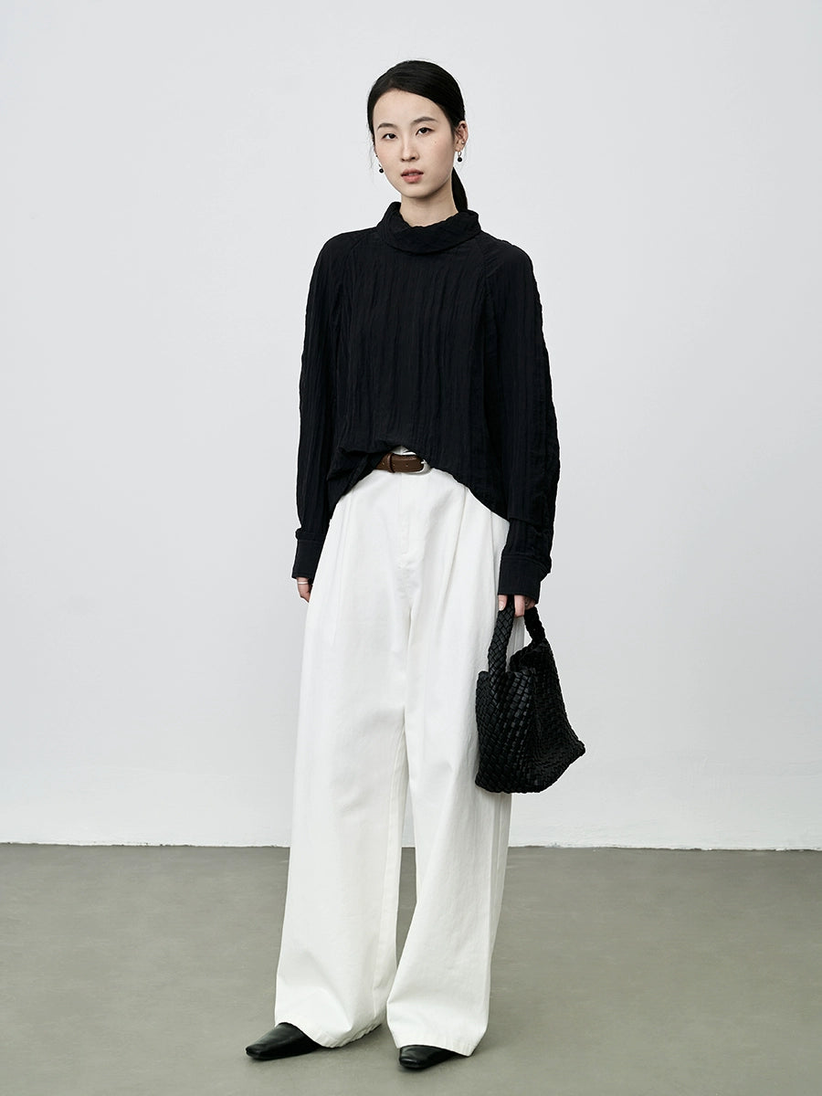 Camisa de manga larga con cuello apilado y textura antiarrugas para mujer de CAREMIND