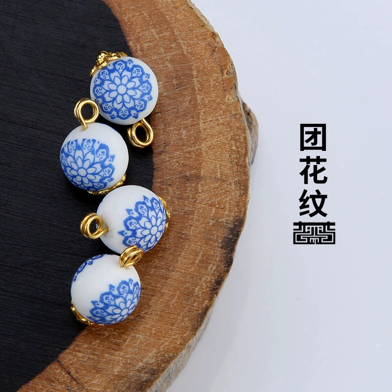 3249★ Ceramic button beads, national style retro cheongsam Hanfu Tang suit shirt, disc button versatile decorative small button blue and white porcelain