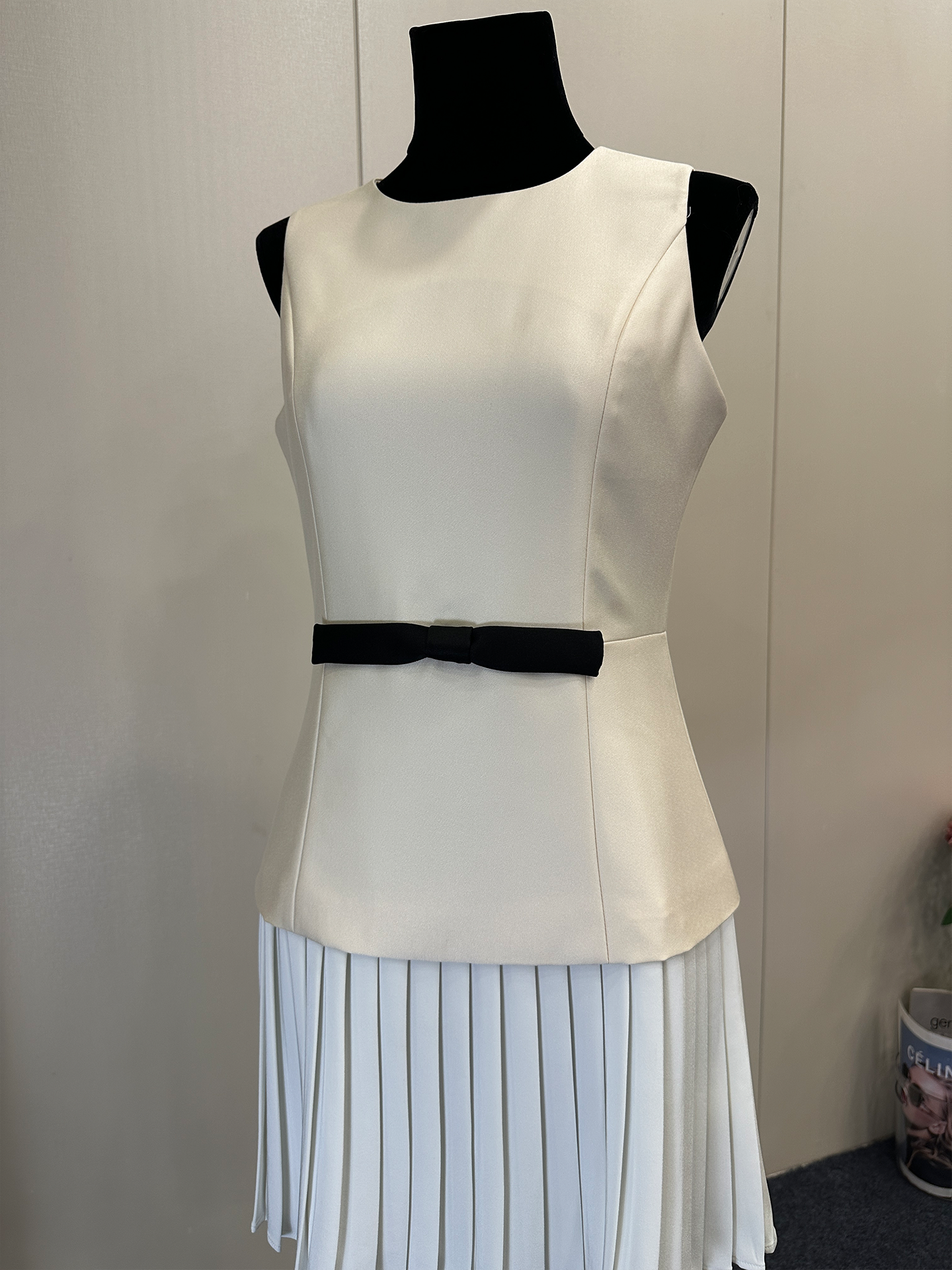 8016★ New French suit skirt women's splicing pleated skirt slim high-end commuter champagne apricot dress
