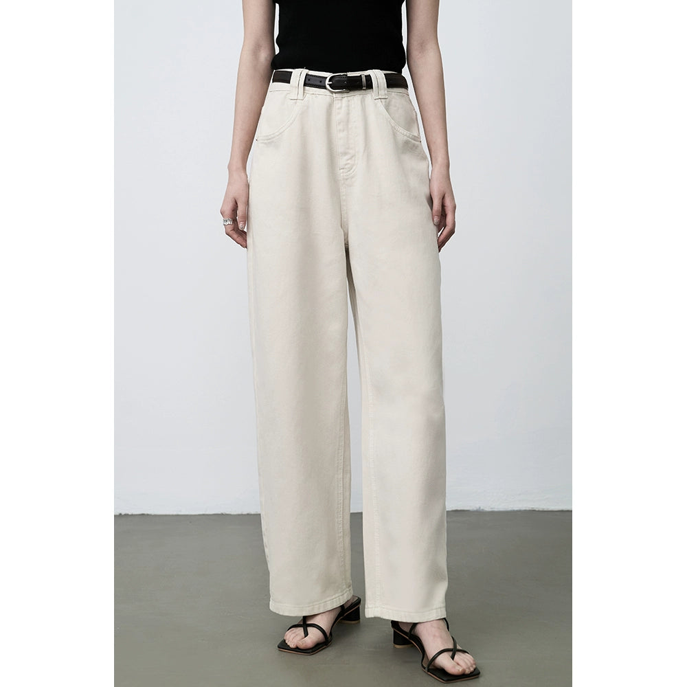 Pantalones vaqueros de talle medio alto y pierna ancha estrechos de color albaricoque de CAREMIND, pantalones pequeños de pierna recta de nueve puntos para niños