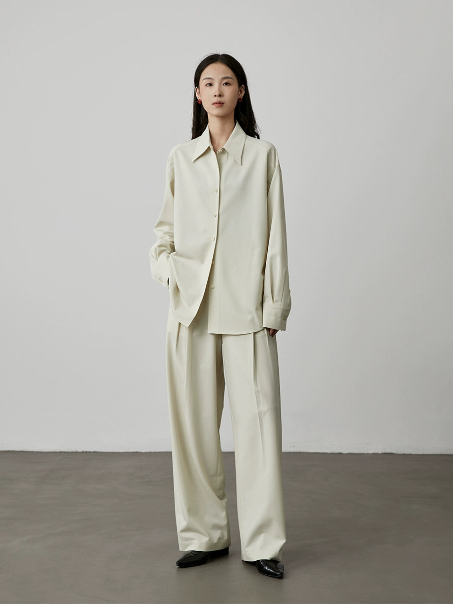 CAREMIND chemise à manches longues à revers rétro de couleur unie, drapée, anti-rides, haut de banlieue, veste cardigan empilée