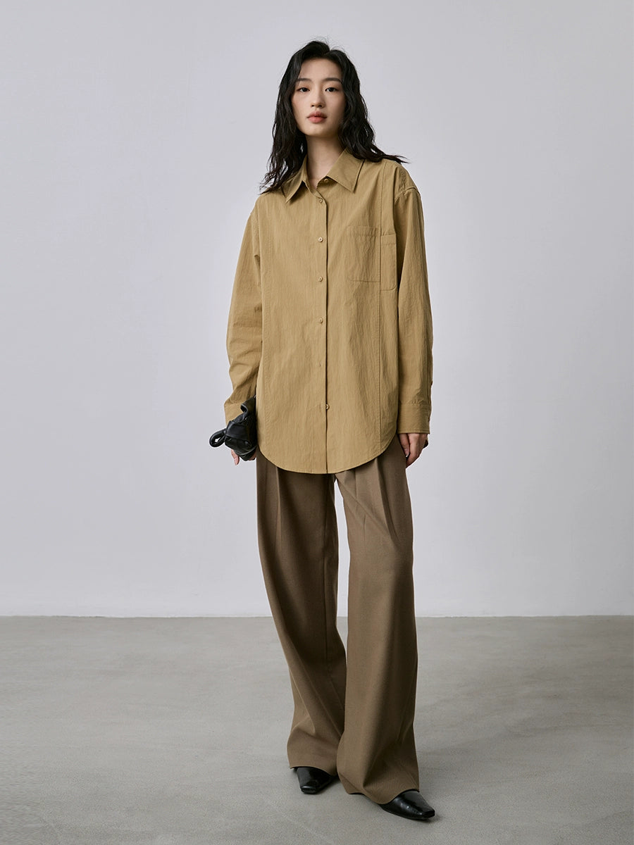 Pantalones casuales CAREMIND Maillard, nuevos pantalones de pierna recta y cintura alta, pantalones de traje holgados y finos, sin planchado, para mujer