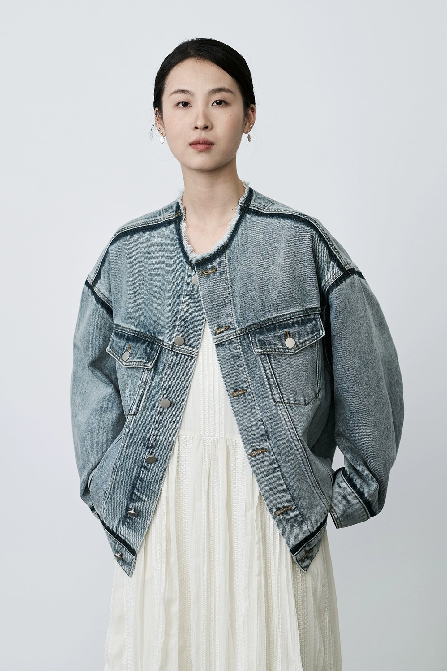 Chaqueta vaquera con cuello suelto y borde de CAREMIND, chaqueta tipo cárdigan de manga larga a juego de colores para mujer, top para mujer