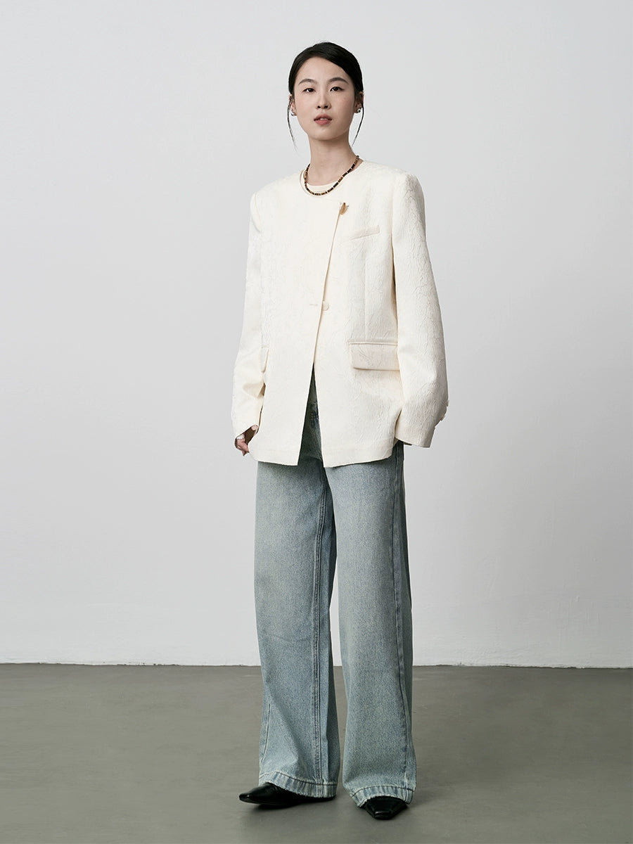 Chaqueta de traje con textura de calidad para mujer, diseño chino, color albaricoque blanco, de CAREMIND