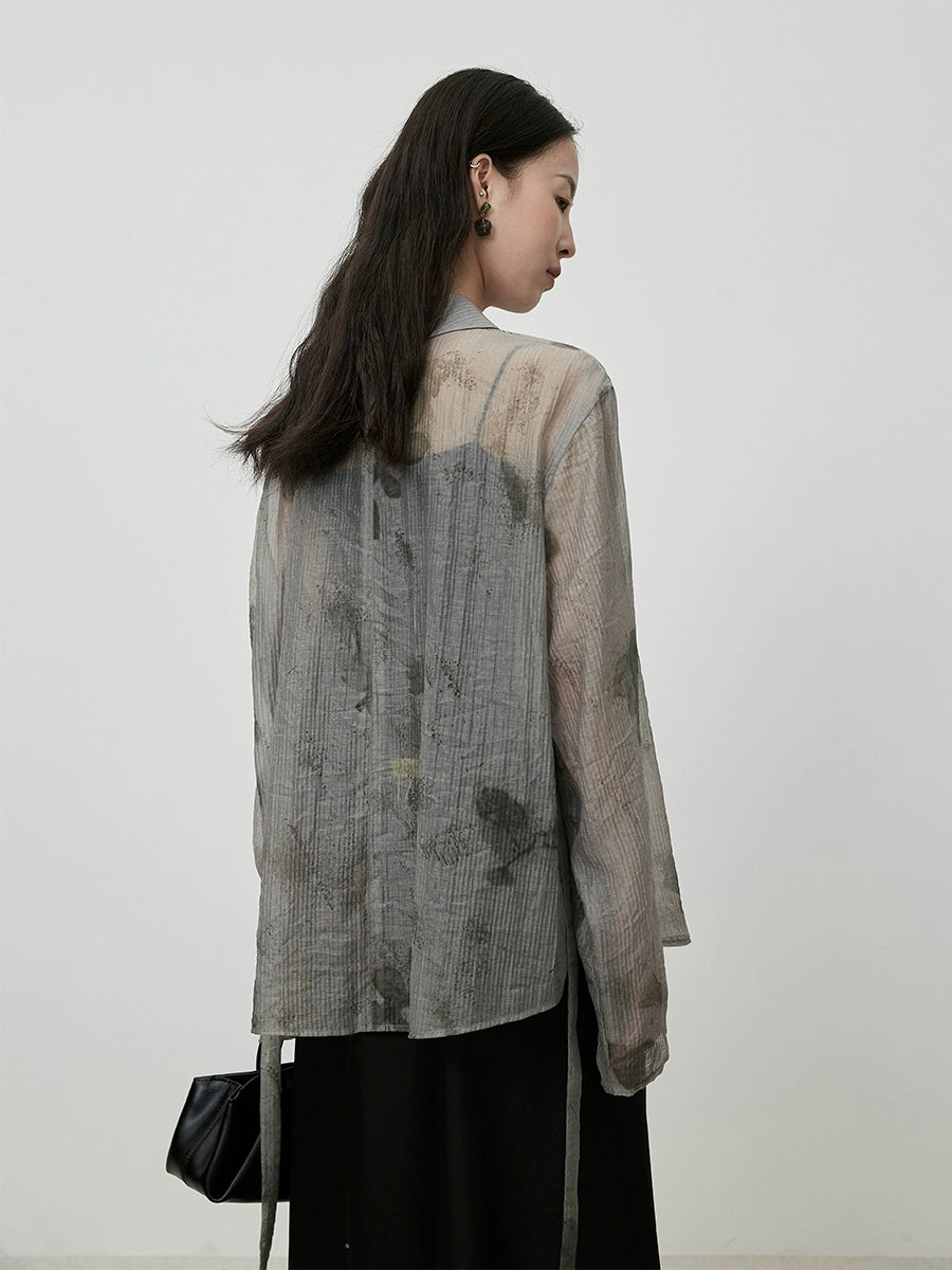 CAREMIND nueva camisa china de jacquard original con encanto gris de alta calidad con protector solar transparente