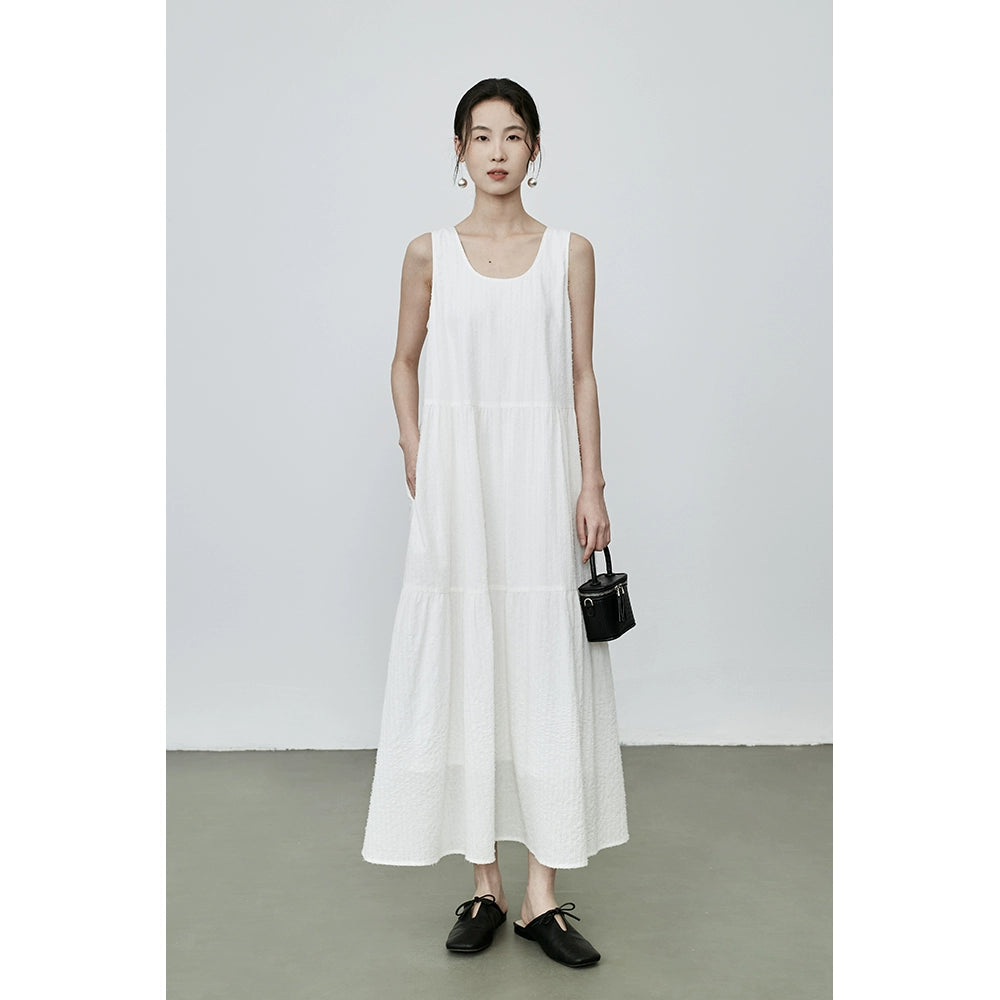 Vestido de verano con escote en U y sin mangas de fibra blanca de CAREMIND, vestido largo con tirantes y capas