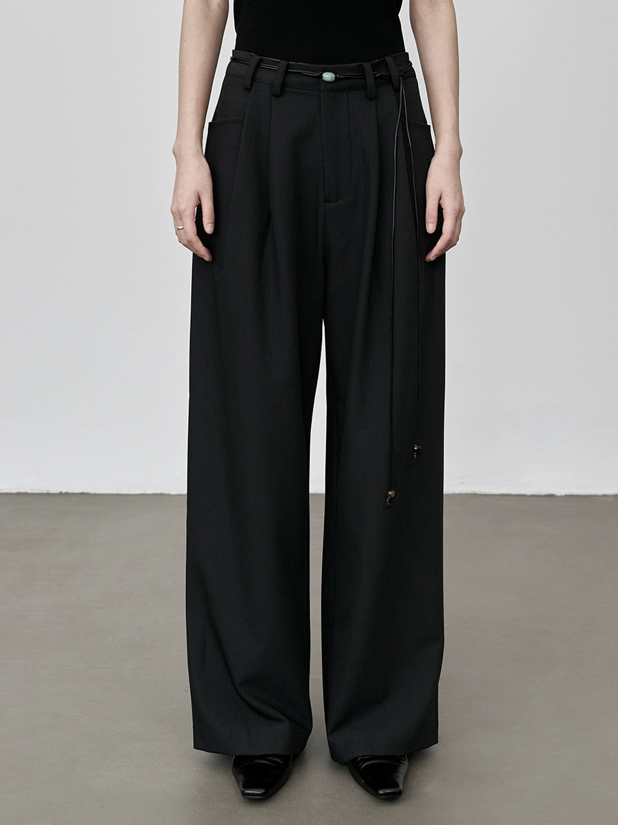 Pantalones de traje gris oscuro con diseño de cintura elegante de CAREMIND, pantalones casuales holgados y rectos para niños