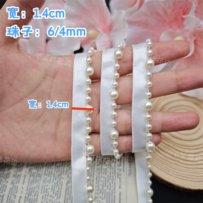 3708 Ropa hecha a mano DIY, decorativa, con cuentas, cordón de encaje, perla, cuello cheongsam, puños, borde con accesorios de ropa