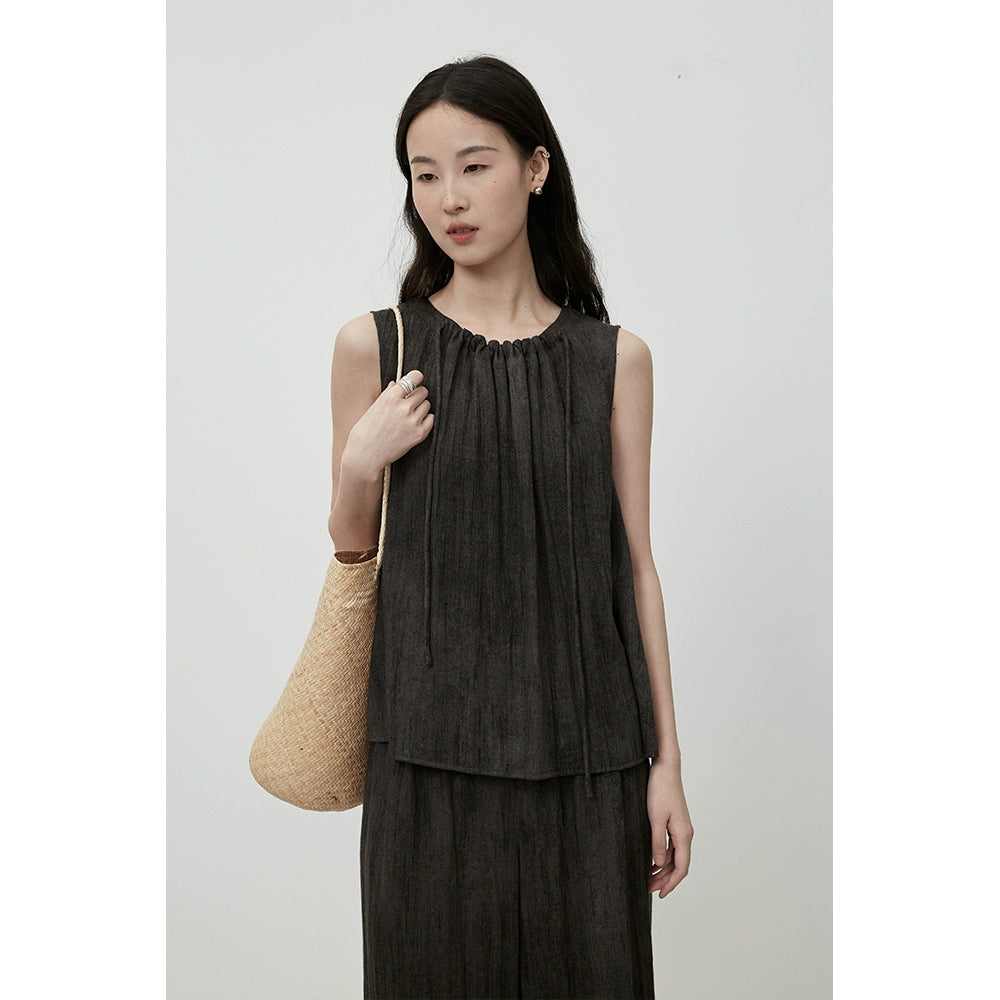 CAREMIND temperamento viajero viste traje gris sin mangas pantalones de piso de pierna ancha traje de dos piezas verano