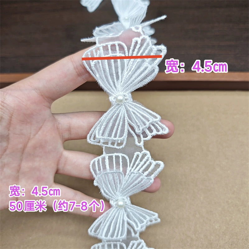 3662★ Bordado de poliéster de organza de alta calidad, cuentas tridimensionales de doble capa, encaje de mariposa, accesorios de ropa para vestido de novia DIY