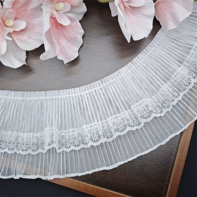 Tira de encaje de malla plisada de doble capa, exquisita, de 10 cm de ancho, para manualidades, para unir ropa y faldas, accesorios Lolita, 3837