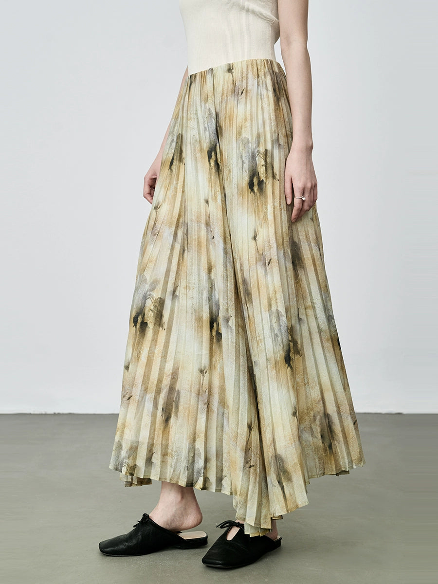 Falda de pintura al óleo de género artístico CAREMIND, falda irregular, diseño de nicho, falda plisada