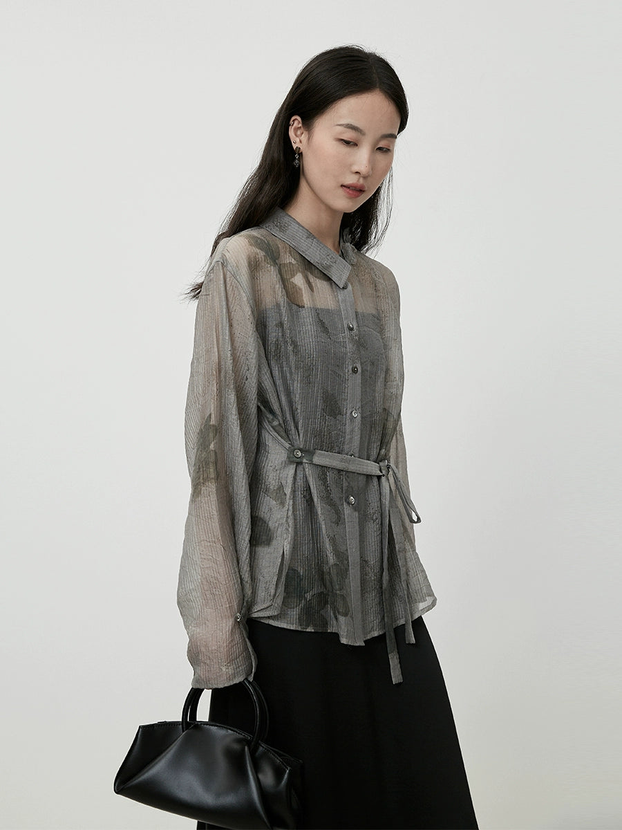 CAREMIND nueva camisa china de jacquard original con encanto gris de alta calidad con protector solar transparente