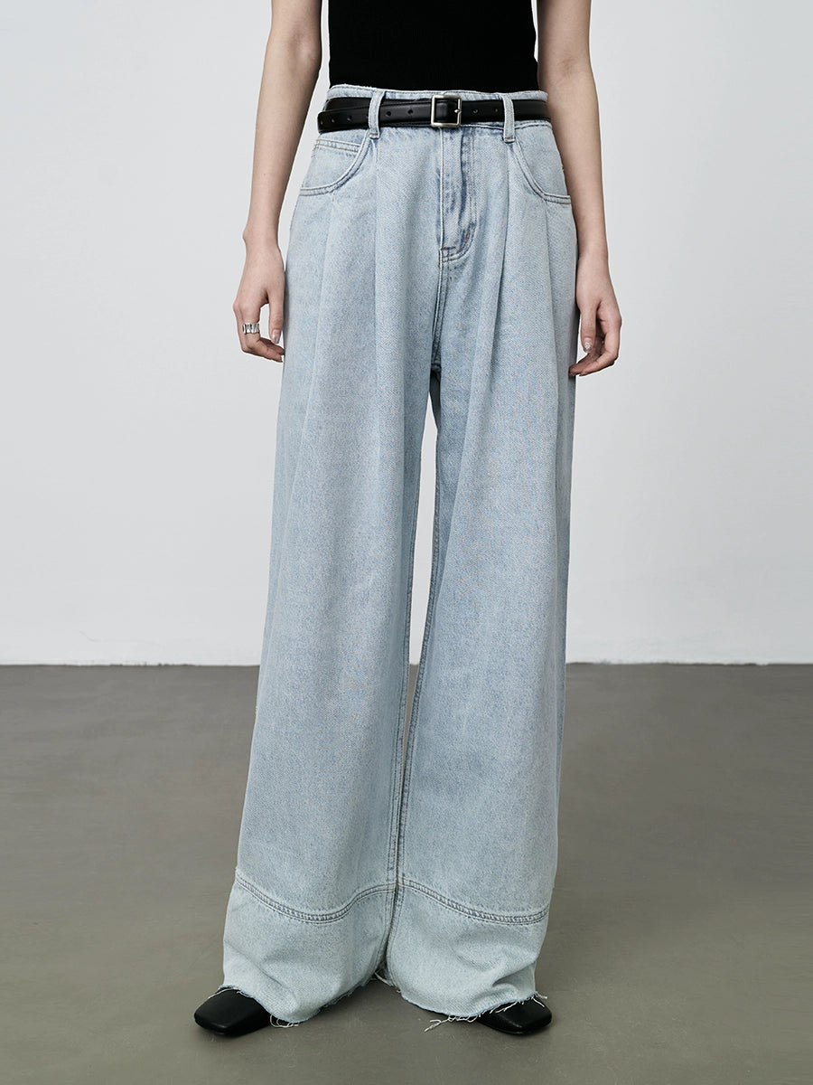 Pantalones vaqueros retro lavados de pierna ancha CAREMIND 2024 Pantalones ajustados de cintura alta y rectos para mujer