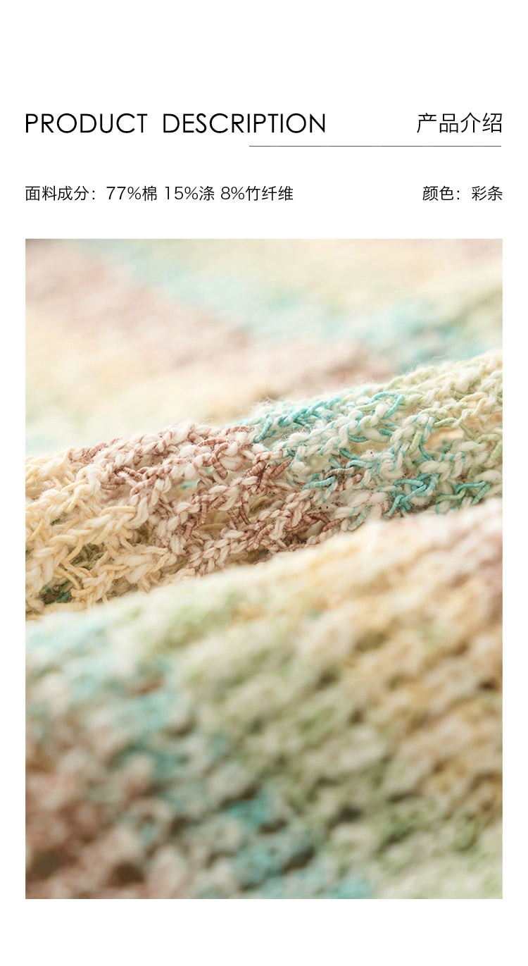 Suéter de punto suave con leche cerosa y macarrón de CAREMIND, jersey de rayas de manga larga suave y holgado