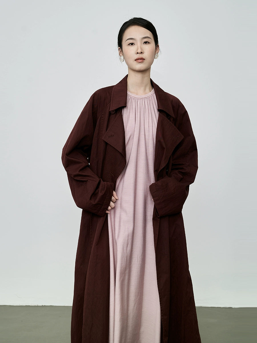 CAREMIND temperamento café rojo silueta minimalista antiarrugas gabardina abrigo largo estilo retro británico