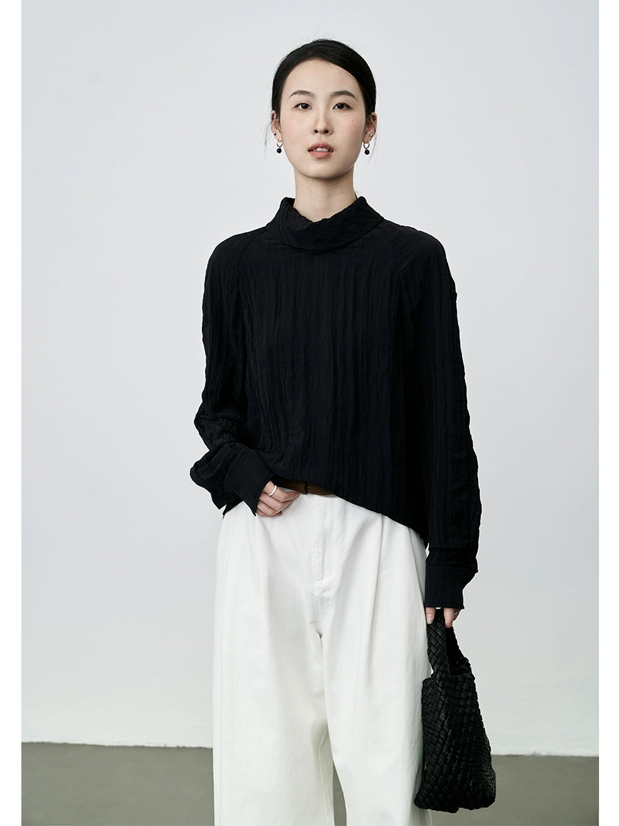 Camisa de manga larga con cuello apilado y textura antiarrugas para mujer de CAREMIND