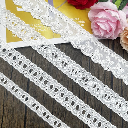3799 Exquisito lazo de algodón blanco bordado para llevar, encaje artesanal, decoración de borde de falda de ropa Lolita