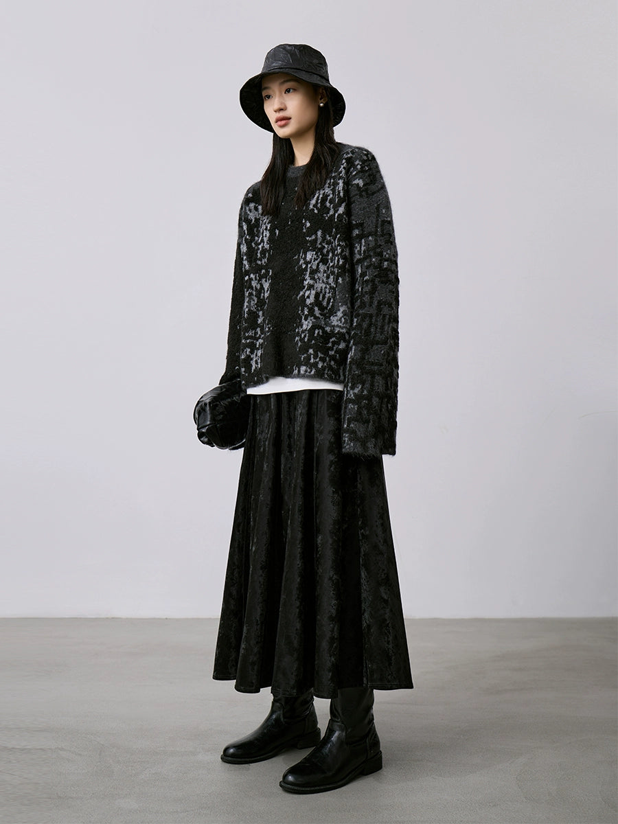 CAREMIND falda plisada antiarrugas con colgante negro, diseño liso de jacquard, falda de cuero con cintura elástica para otoño