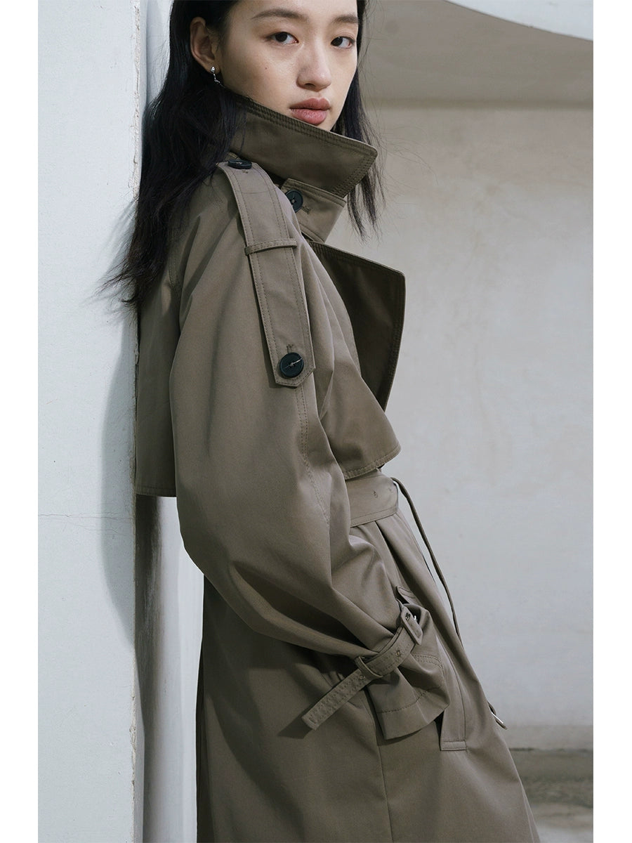 CAREMIND original nuevo abrigo de gabardina para mujer coreano de diseño elegante mediano y largo abrigo de alta gama otoño e invierno