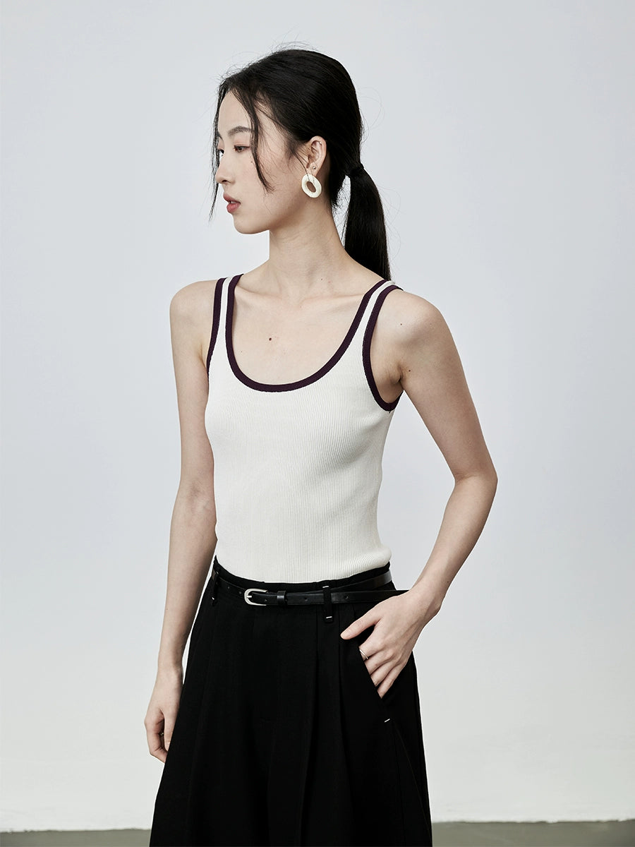 Chaleco con tirantes pequeños en color contrastante de CAREMIND, prenda exterior antiluz de seda de cáñamo de verano para mujer, top en forma de I