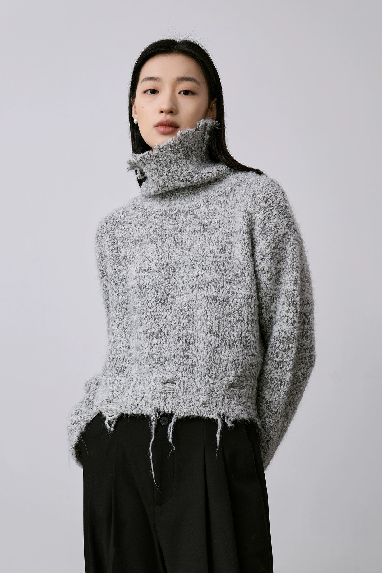 CAREMIND nuevo suéter de punto suave y encerado con viento perezoso, suéter de cuello alto con parte superior irregular, suéter grueso y cálido