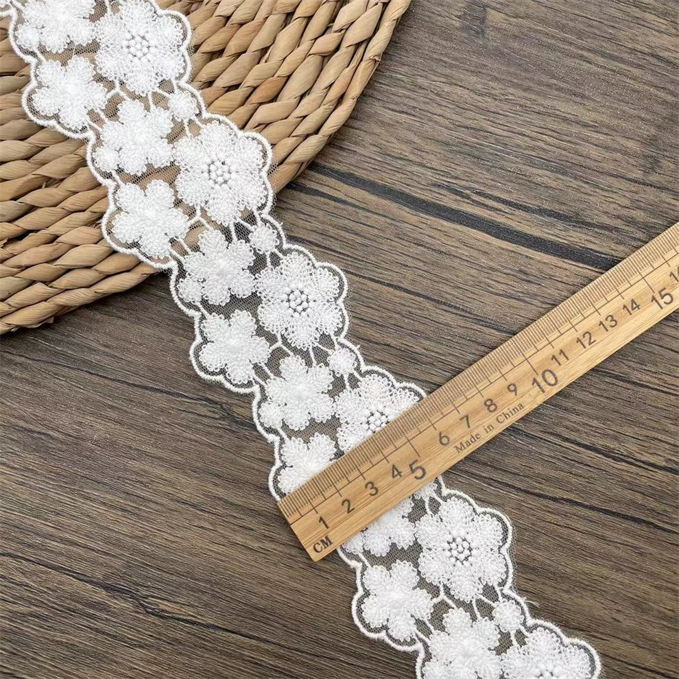 3815 Exquisito encaje blanco soluble en agua, malla bordada, accesorios de encaje bilateral, materiales hechos a mano para bricolaje, cinturón de encaje decorativo