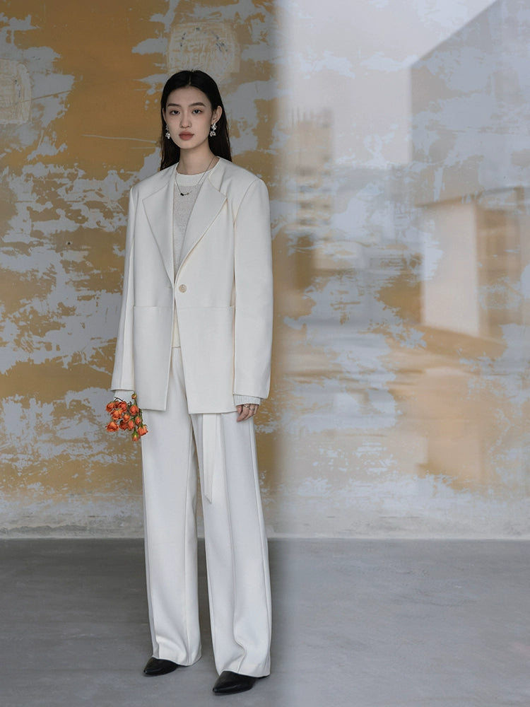 Pantalon droit premium pour femme, coupe minimaliste en H, coupe beige, CAREMIND 24SS