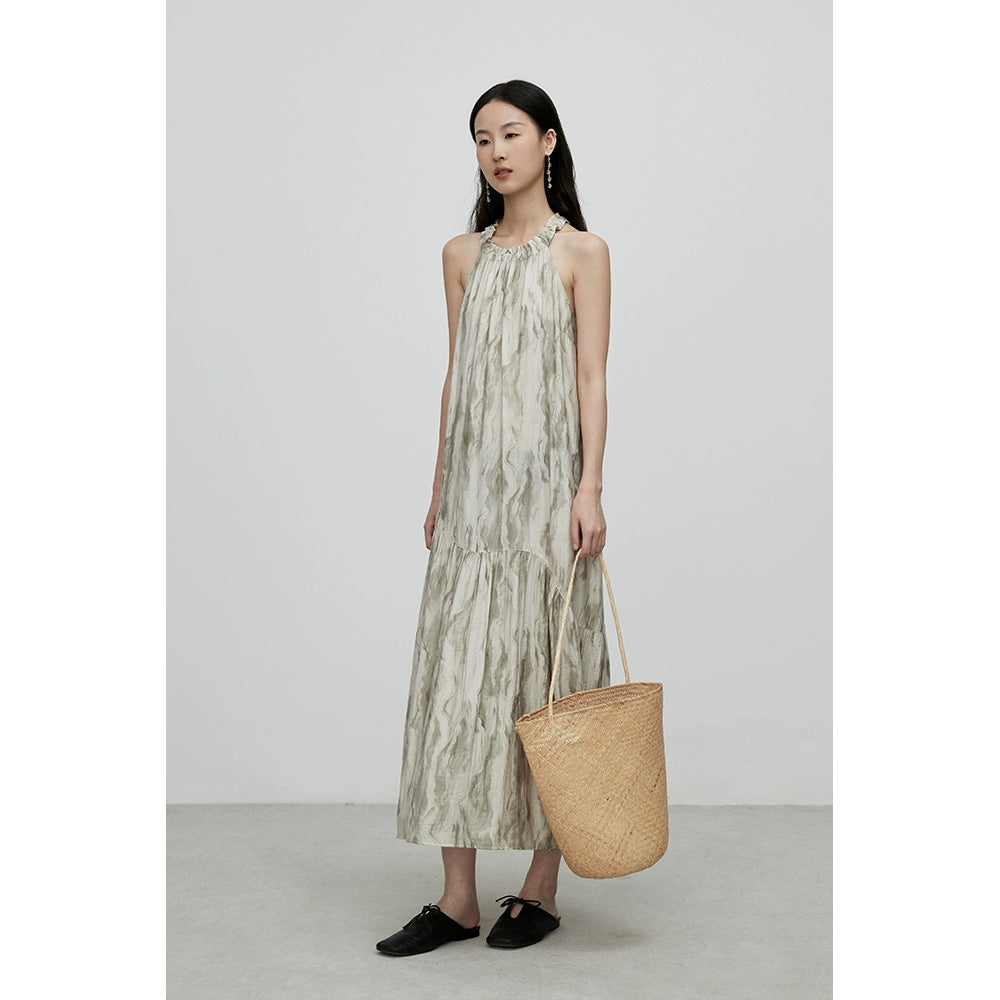 CAREMIND vacaciones en la playa hermoso vestido de cuello nuevo chino mancha sin mangas vestido de largo medio verano