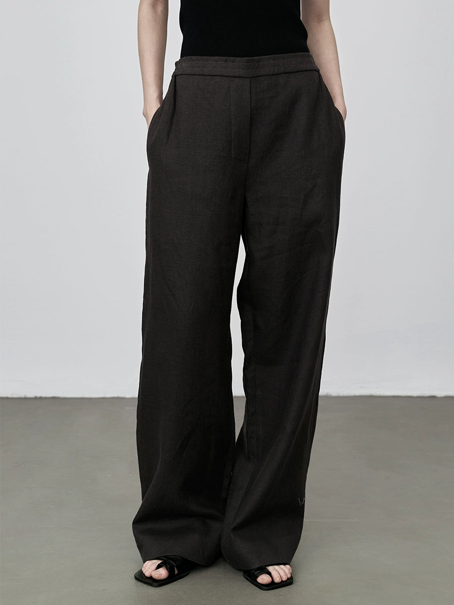 Pantalones de lino de estilo minimalista con dinero antiguo de CAREMIND para uso diario en otoño, pantalones anchos de pierna y cintura alta, pantalones casuales sueltos