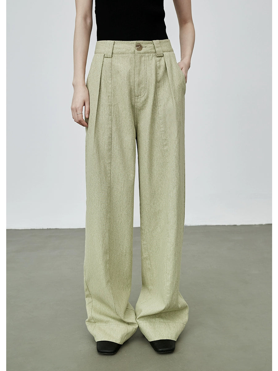 Pantalones casuales de algodón rectos de cintura media alta y verde chic de CAREMIND, pantalones holgados retro de pierna ancha para mujer