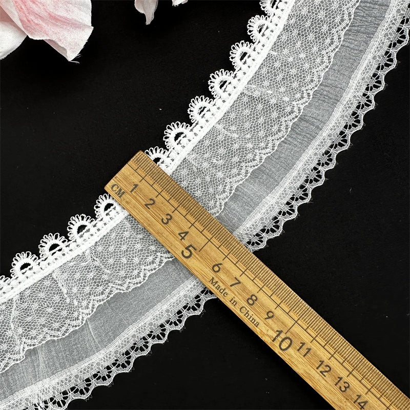 3838 Ancho 6cm de doble capa de malla con volantes de encaje accesorios de encaje arrugado vestido de encaje falda ropa infantil decoración