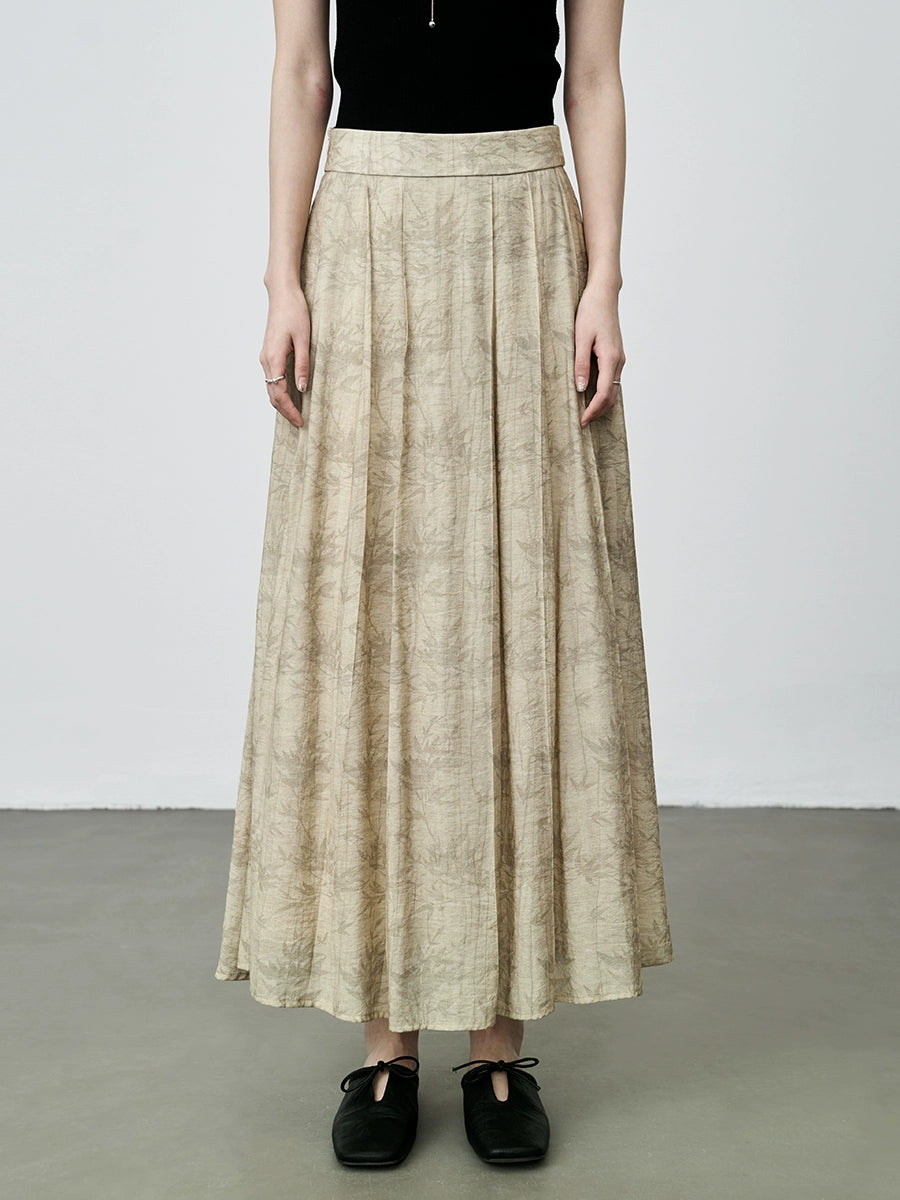 Conjunto chino nuevo CAREMIND 2024, conjunto de dos piezas con camisa y falda plisada con estampado de bambú retro