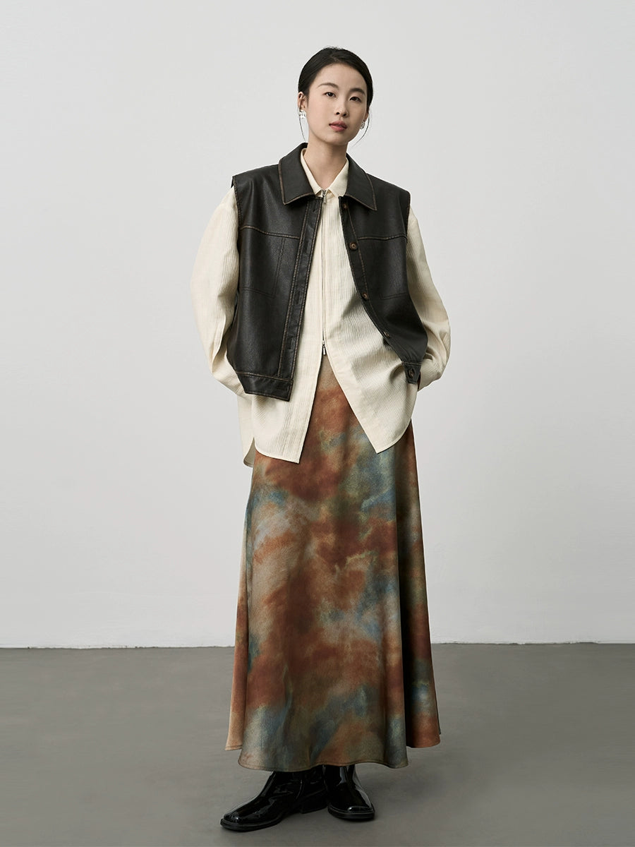 Camisa informal con doble cremallera y textura de sal de CAREMIND, holgada, estilo perezoso, color crema