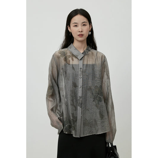 CAREMIND nueva camisa china de jacquard original con encanto gris de alta calidad con protector solar transparente
