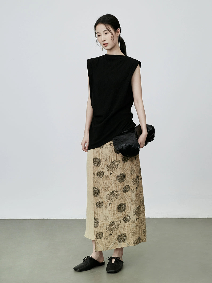 Falda de dos piezas falsas de CAREMIND, estilo nacional, con empalme de zen, falda con temperamento de capullo en relieve