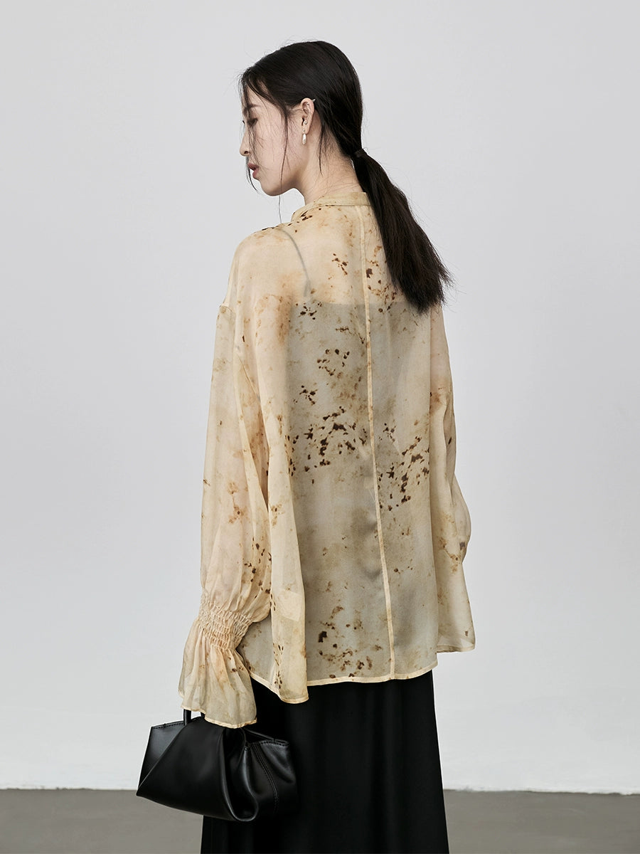 CAREMIND estilo nacional nueva versión ancha superior china camisa de protección solar elegante camisa de manga larga ligeramente transparente para mujeres