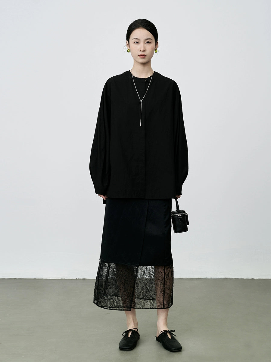 Falda de encaje calada con detección de atmósfera CAREMIND, de una pieza, ajustada, de papel, color negro