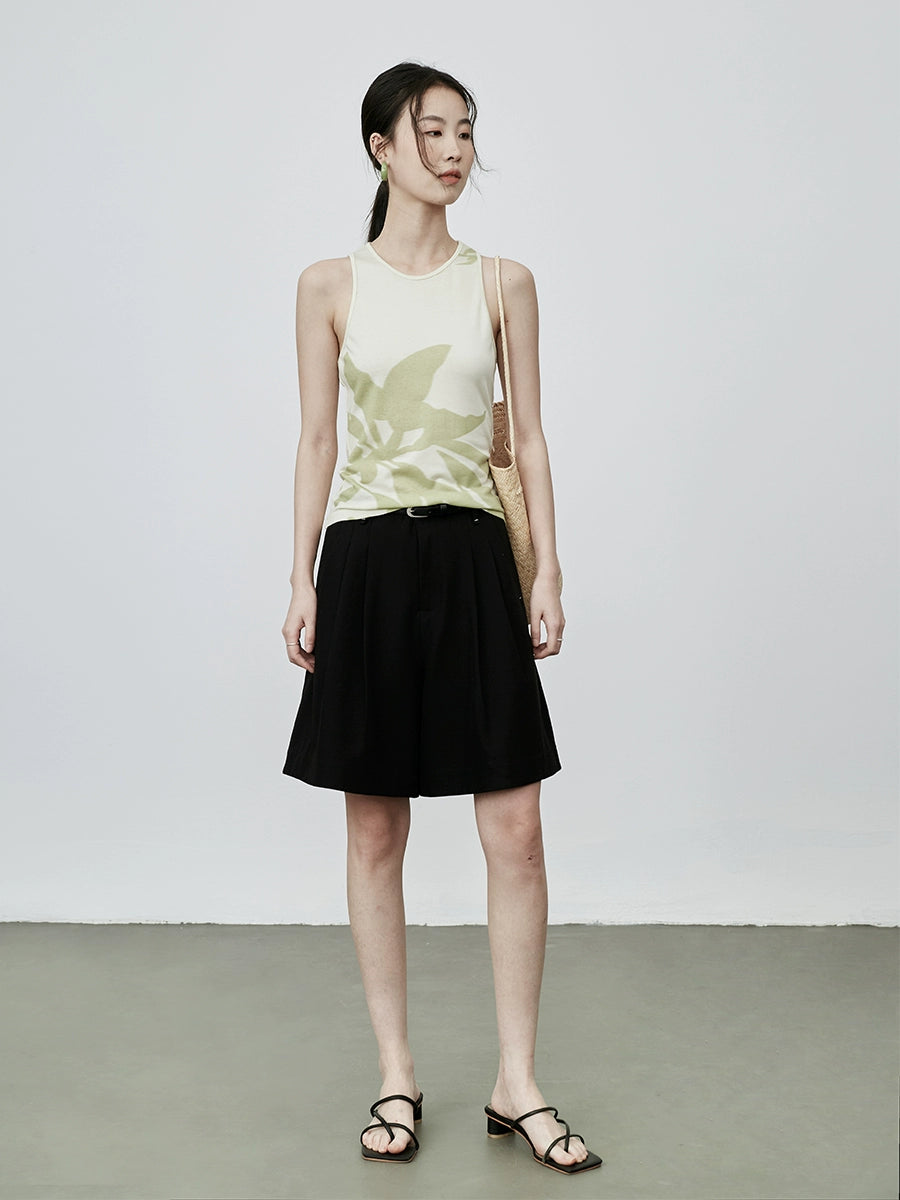 Chaleco ajustado con estampado de plantas de CAREMIND, top sin mangas con parte inferior china pequeña para mujer