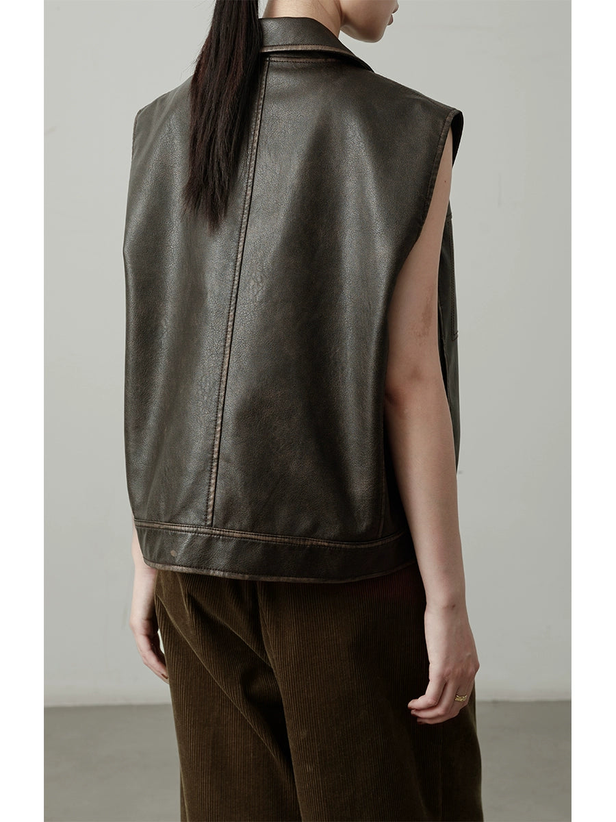 Chaleco sin mangas con diseño original de CAREMIND, chaleco con solapa exterior para mujer, chaqueta de cuero con diseño de solapa, otoño, primavera y otoño